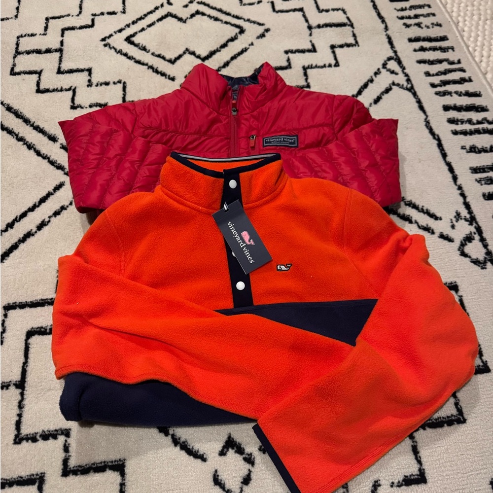 Vineyard Vines kids Red puffer jacket and fleece pullover boys large